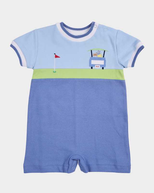 Boy's Golf Cart Applique Pique Knit Shortalls, Size 6M-24